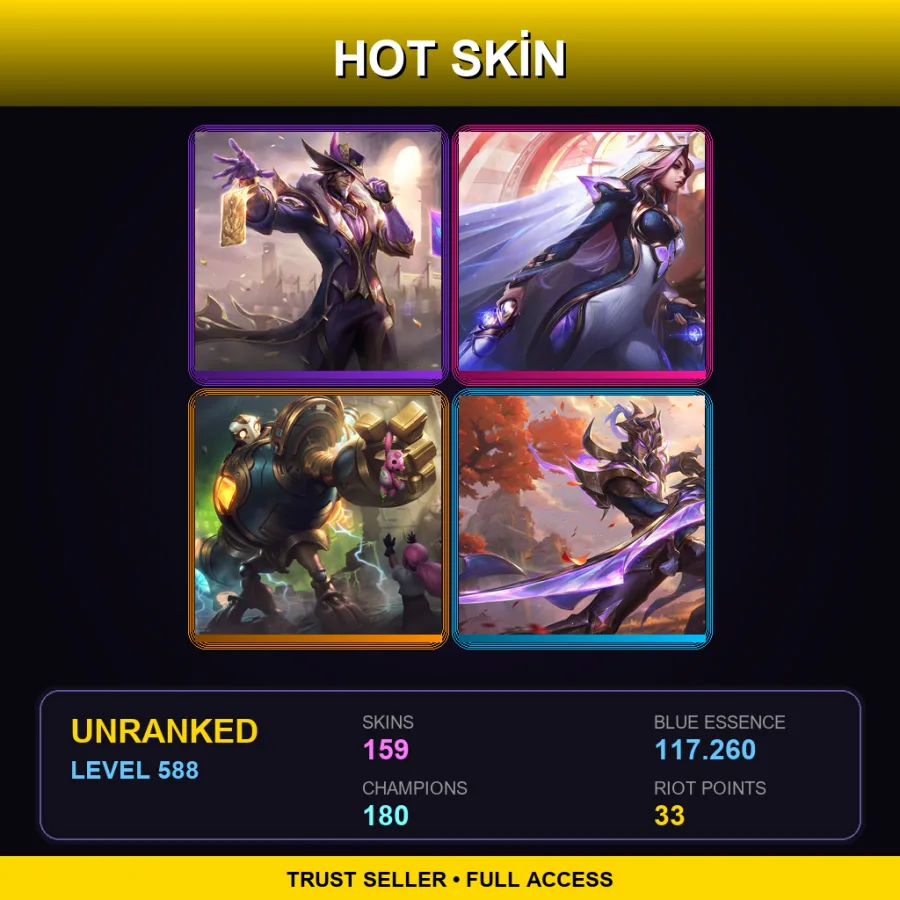 LAN | Lv588 | Unranked | 159 Skin | 180 Champ — LoL account