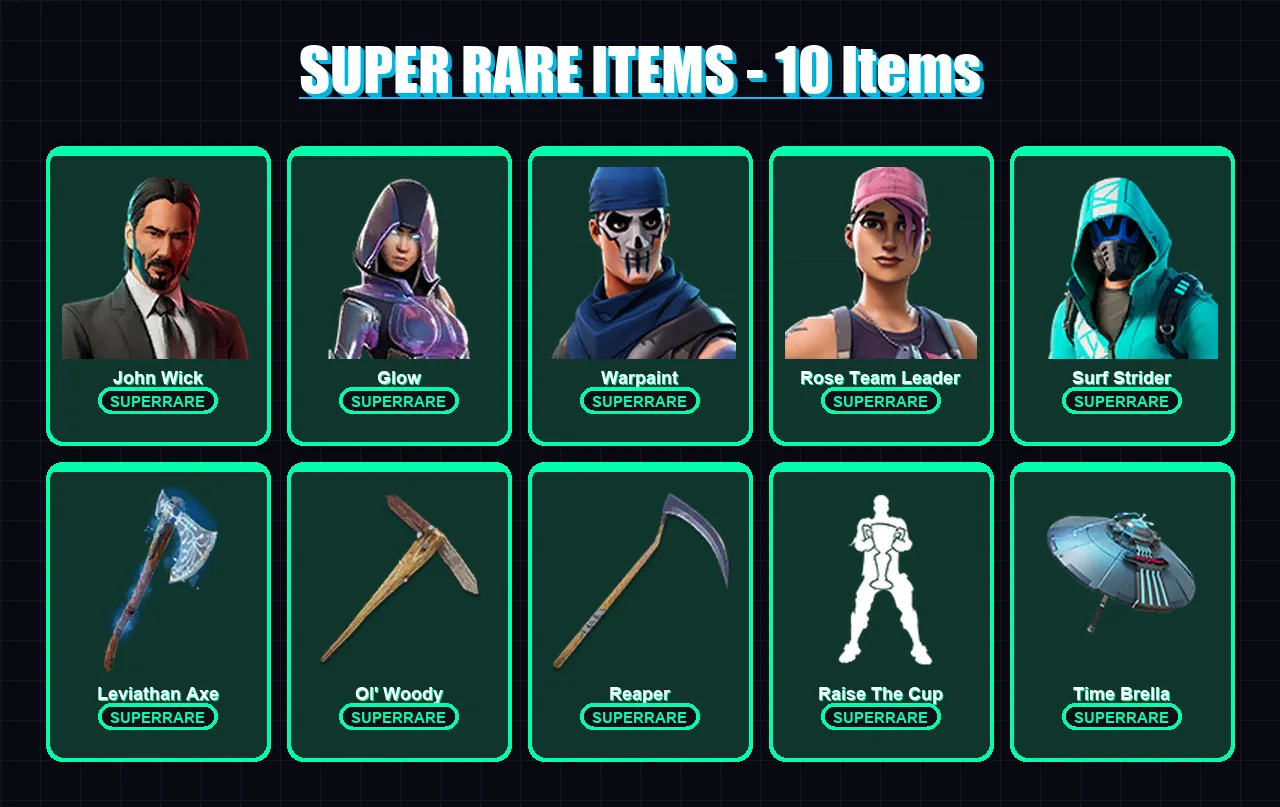 [PC/XBOX/PSN] | John Wick | Glow | Warpaint | Rose Team Leader | Surf Strider | 153 skin | 147 pickaxe | 191 emote | 134 glider | Lv2382