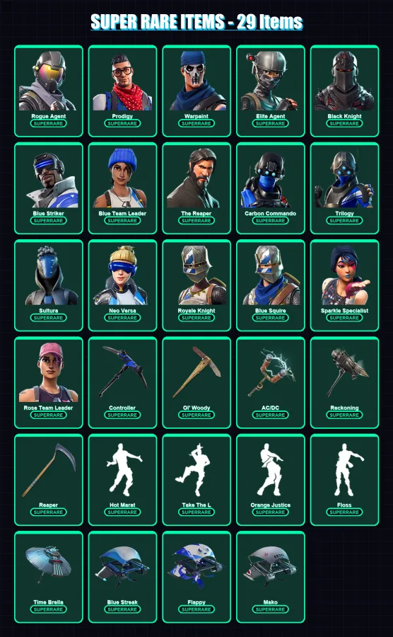 [PS4/PS5/XBOX/PC] | Rogue Agent | Prodigy | Warpaint | Elite Agent | Black Knight | 149 skin | 181 pickaxe | 148 emote | 163 glider | Lv2404