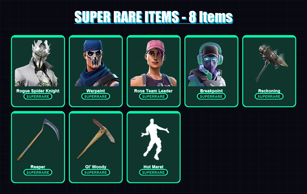 [PC/XBOX/PSN] | Rogue Spider Knight | Warpaint | Rose Team Leader | Breakpoint | Lynx | 203 skin | 215 pickaxe | 198 emote | 148 glider | Lv2693
