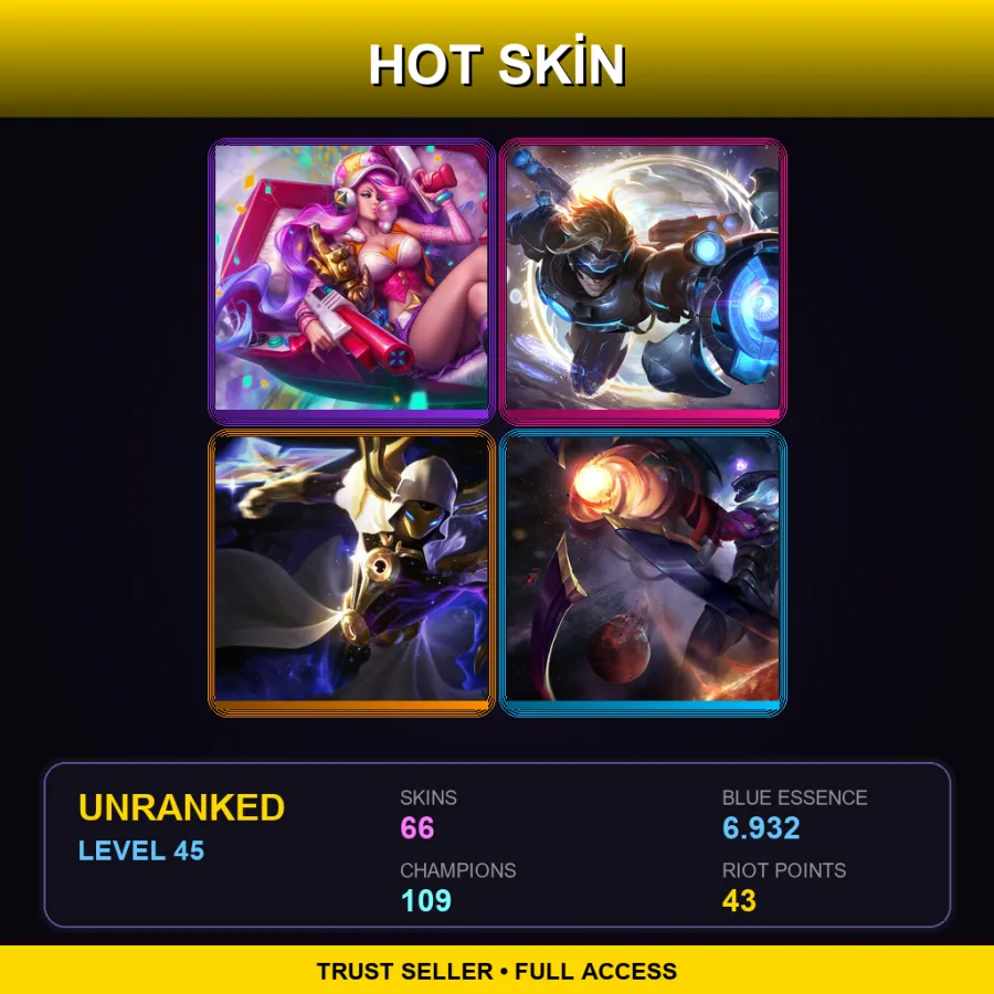 BR | Arcade Miss Fortune | Pulsefire Ezreal | Cosmic Reaver Kassadin | Dark Star Varus | 66 Skin | 109 Champ | Lv45