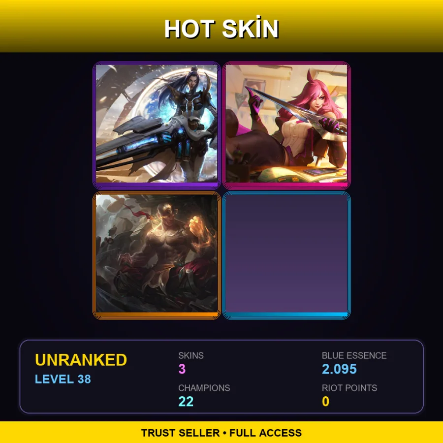LAN | Lv38 | Unranked | 3 Skin | 22 Champ — LoL account