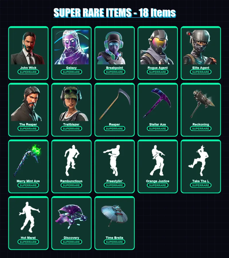 [PC/XBOX/PSN] | John Wick | Galaxy | Breakpoint | Rogue Agent | Elite Agent | 124 skin | 75 pickaxe | 81 emote | 69 glider | Lv826 — Fortnite account