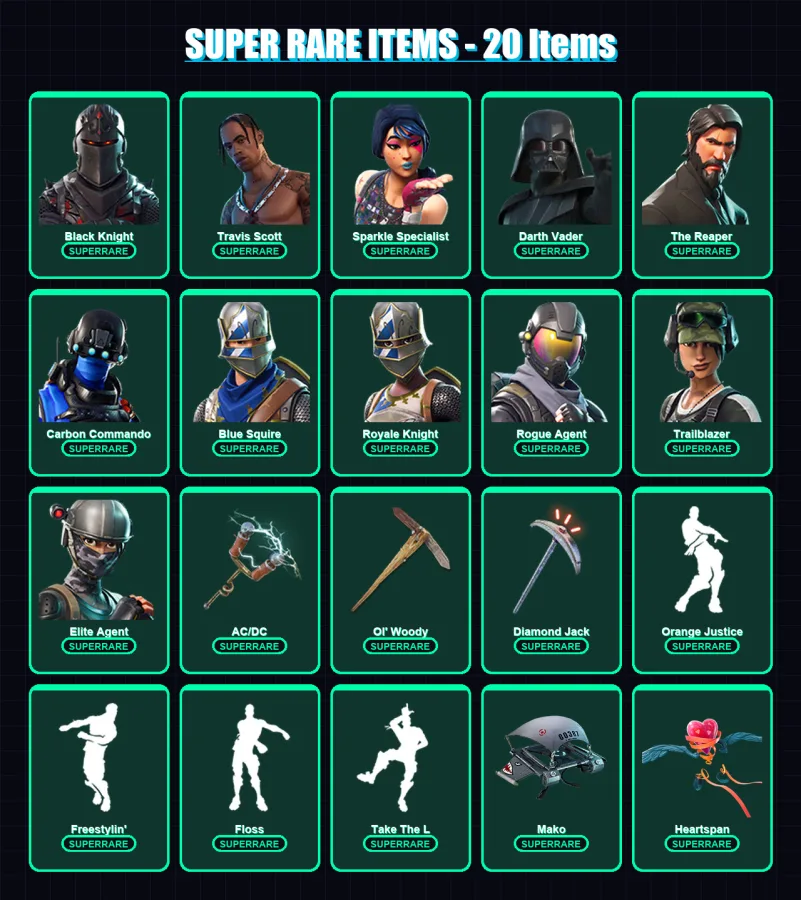 [PS4/PS5/XBOX/PC] | Black Knight | Travis Scott | Sparkle Specialist | Darth Vader | The Reaper | 92 skin | 92 pickaxe | 92 emote | 98 glider | Lv16
