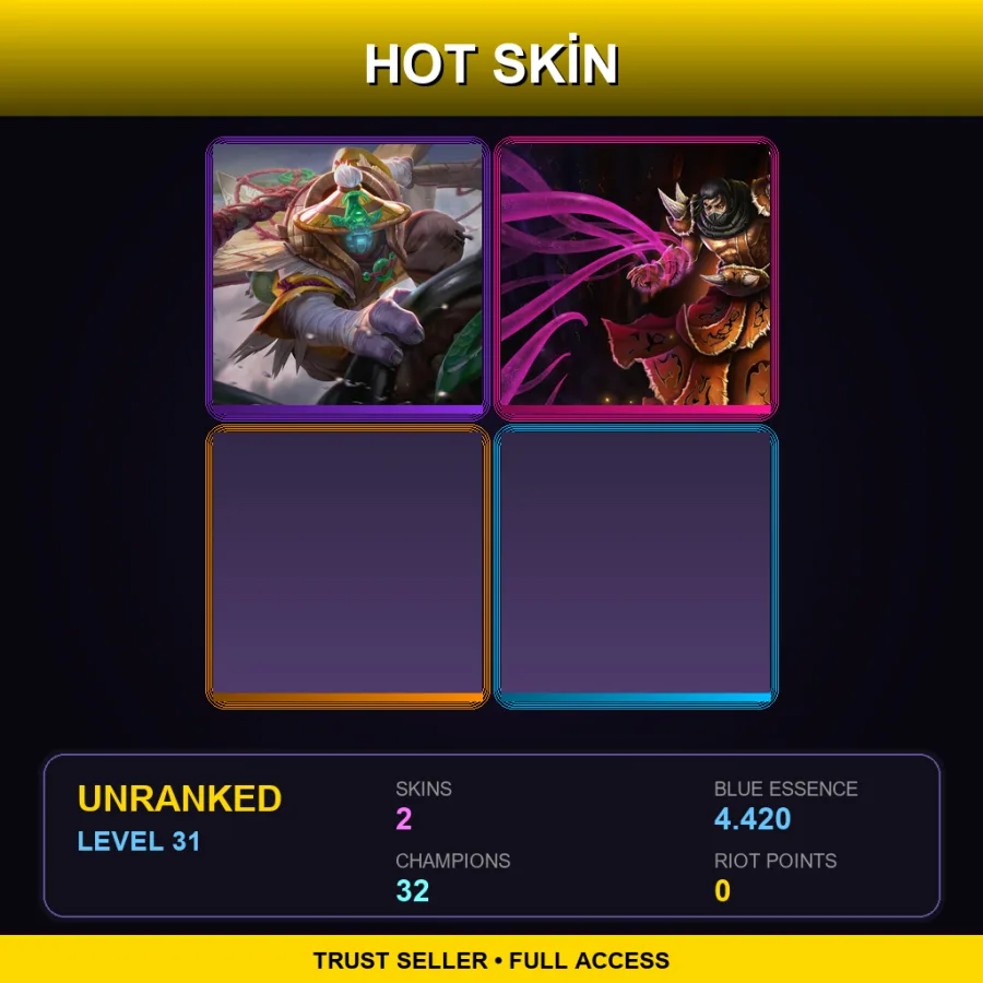 LAN | Angler Jax | Pre-Void Kassadin | 2 Skin | 32 Champ | Lv31