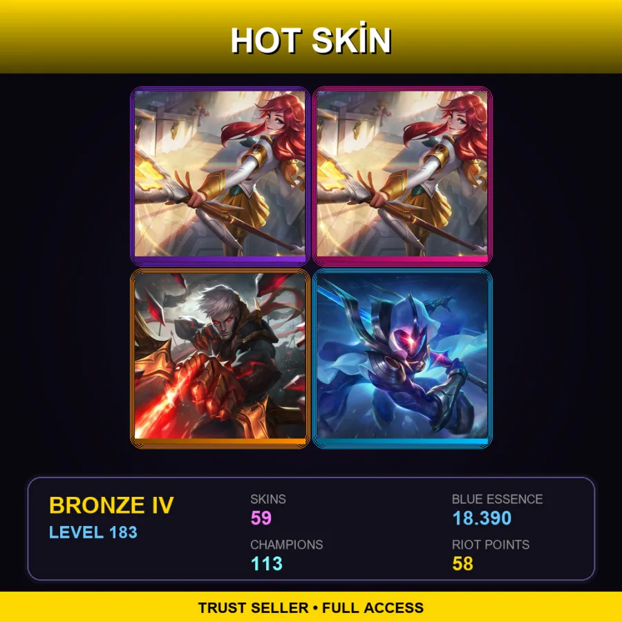 BR | Lv183 | Bronze IV | 59 Skin | 113 Champ — LoL account