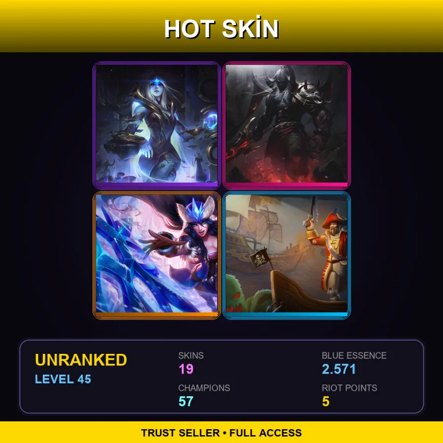 EUW | Lv45 | Unranked | 19 Skin | 57 Champ
