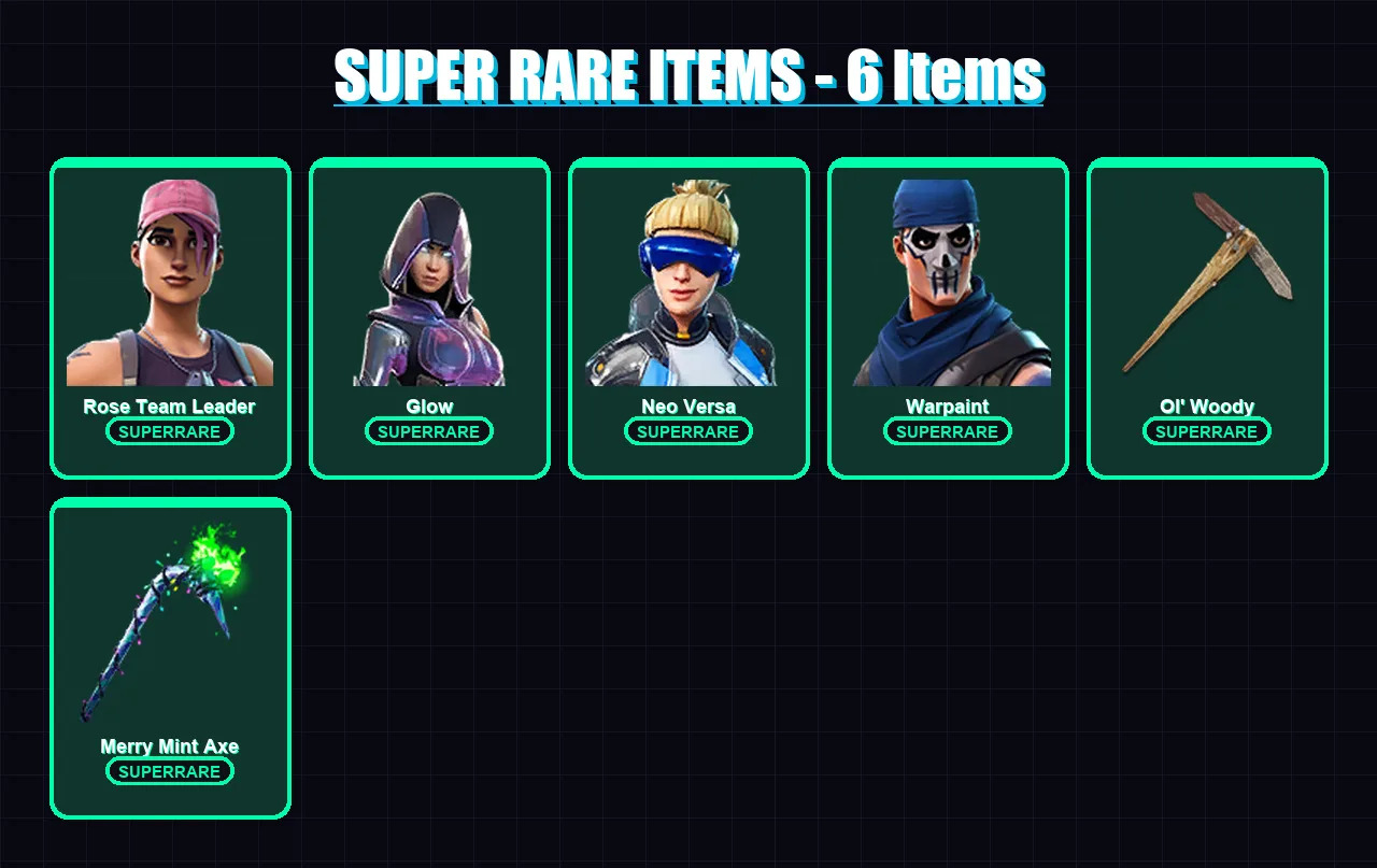 [PC/XBOX/PSN] | Rose Team Leader | Glow | Neo Versa | Warpaint | Ultima Knight | 105 skin | 89 pickaxe | 105 emote | 80 glider | Lv1474
