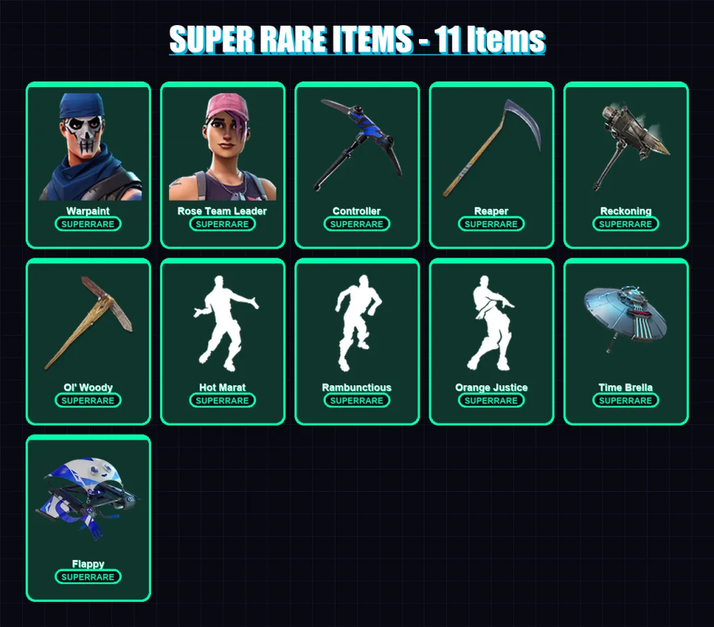 [PS4/PS5/XBOX/PC] | Warpaint | Rose Team Leader | Enforcer | Catalyst | Ultima Knight | 94 skin | 80 pickaxe | 121 emote | 81 glider | Lv1418