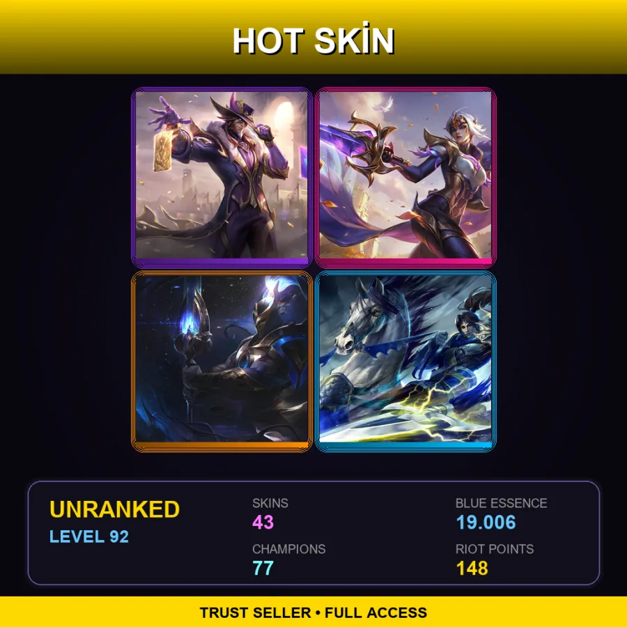 EUNE | Lv92 | Unranked | 43 Skin | 77 Champ — LoL account