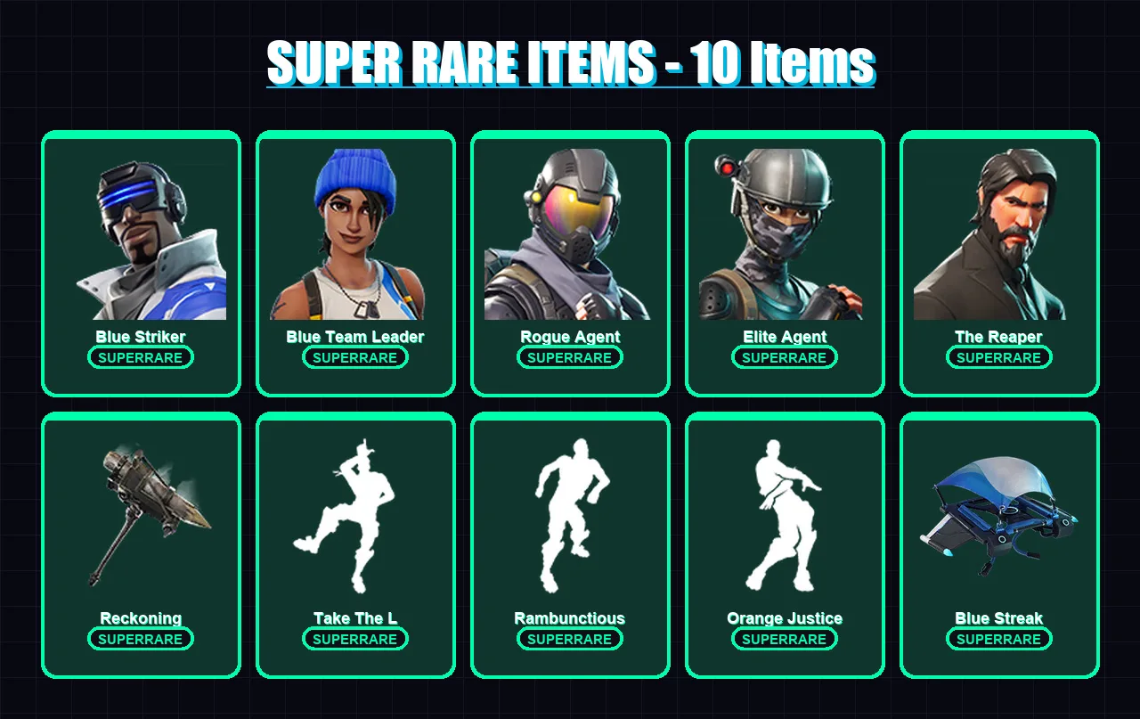 [PC/XBOX] | Blue Striker | Blue Team Leader | Rogue Agent | Elite Agent | The Reaper | 27 skin | 13 pickaxe | 37 emote | 21 glider | Lv309