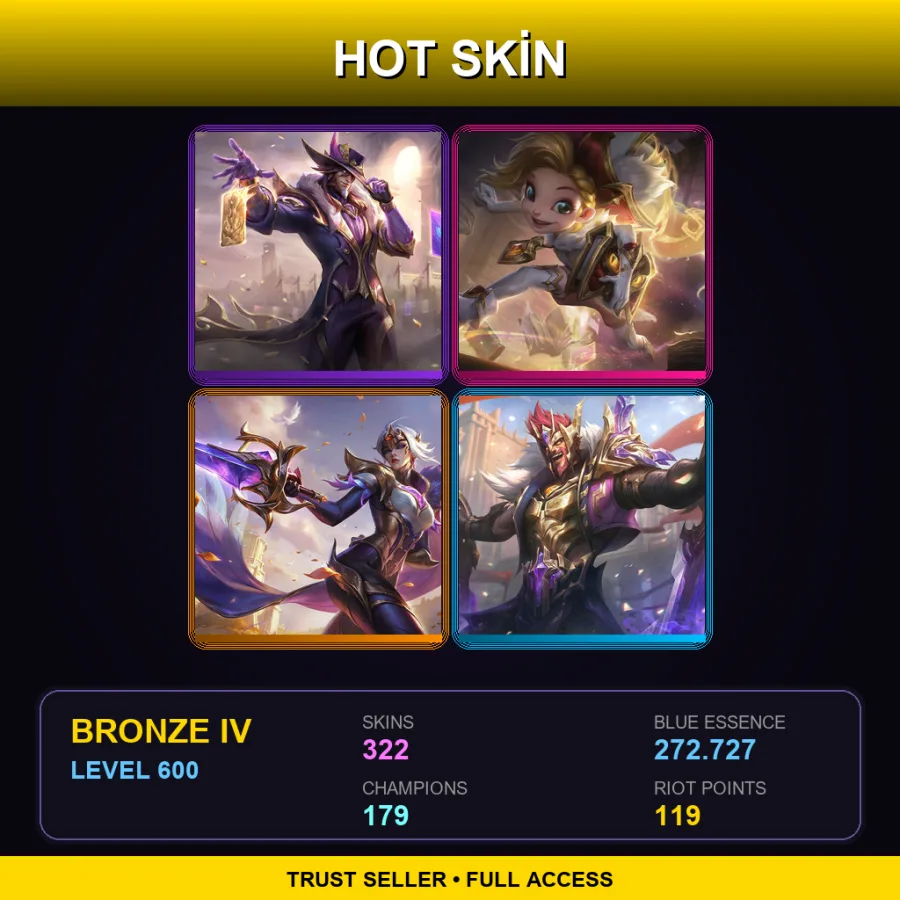 BR | Lv600 | Bronze IV | 322 Skin | 179 Champ — LoL account