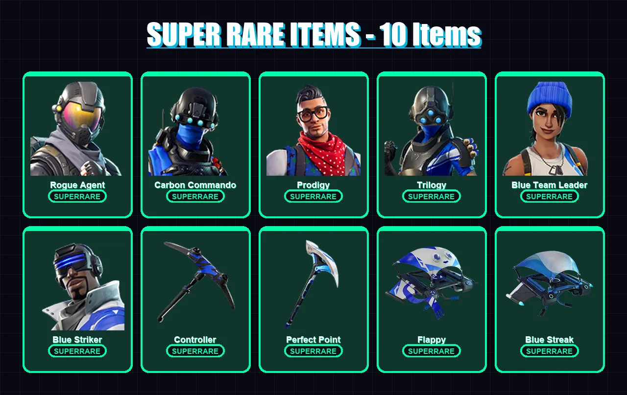 [PC/XBOX] | Rogue Agent | Carbon Commando | Prodigy | Trilogy | Blue Team Leader | 23 skin | 27 pickaxe | 25 emote | 29 glider | Lv421