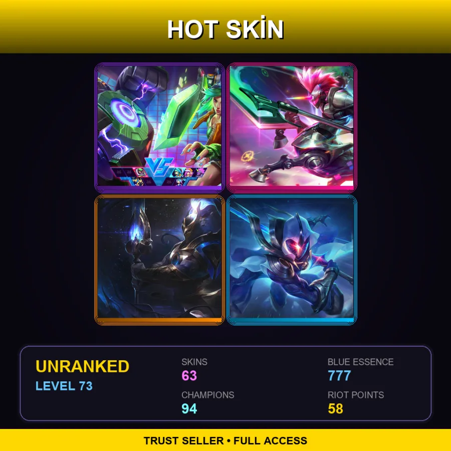 BR | Lv73 | Unranked | 63 Skin | 94 Champ — LoL account