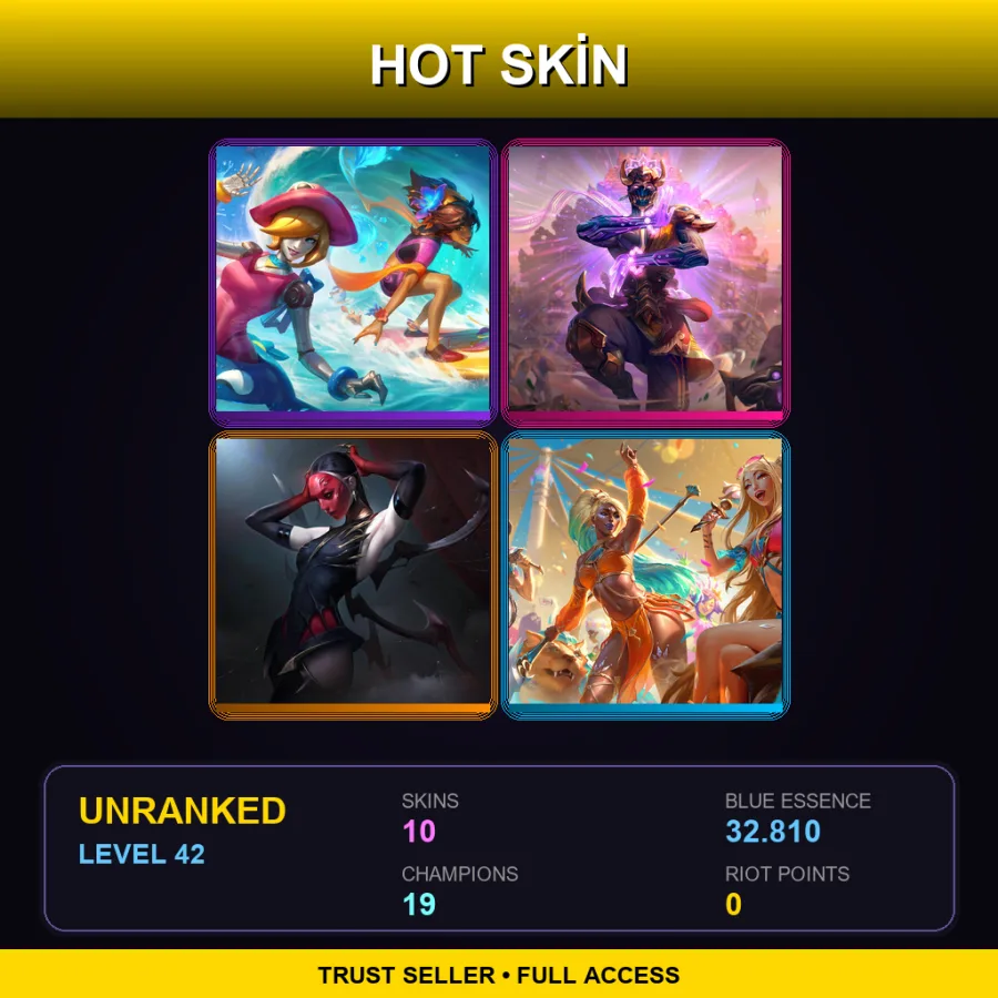 EUW | Pool Party Taliyah | Three Honors Malzahar | Masque of the Black Rose Elise | Ocean Song Seraphine | 10 Skin | 19 Champ | Lv42 — LoL account
