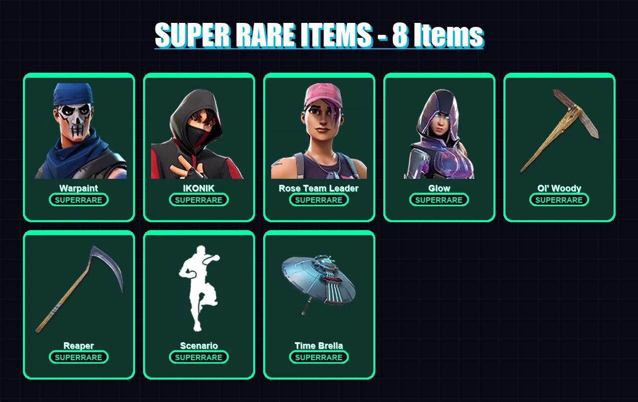 [PC/XBOX/PSN] | Warpaint | IKONIK | Rose Team Leader | Glow | Galaxy Scout | 70 skin | 75 pickaxe | 64 emote | 77 glider | Lv1029
