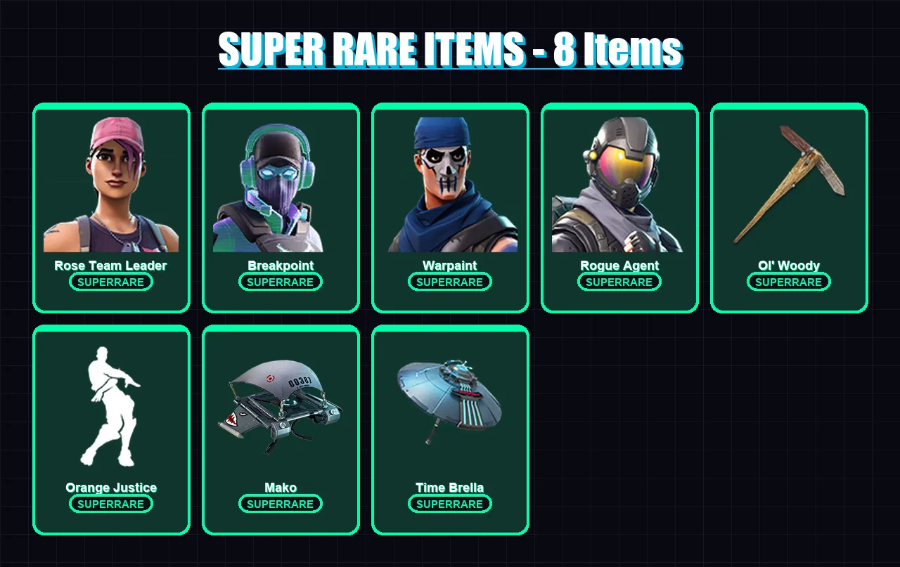 [PC/XBOX/PSN] | Rose Team Leader | Breakpoint | Warpaint | Rogue Agent | Carbide | 114 skin | 143 pickaxe | 114 emote | 110 glider | Lv1513