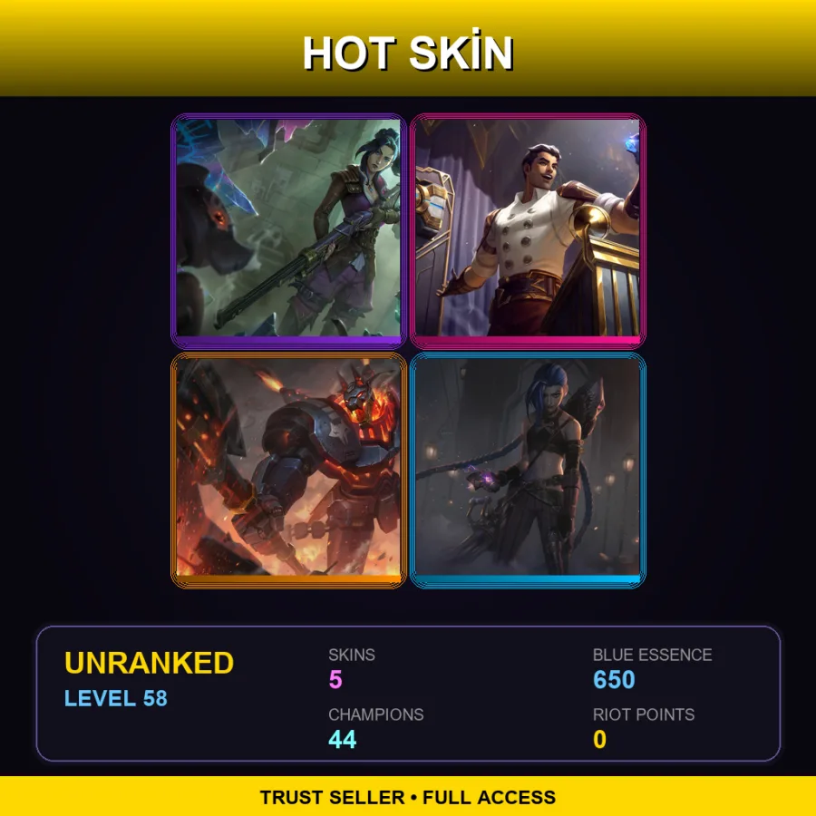 EUW | Lv58 | Unranked | 5 Skin | 44 Champ