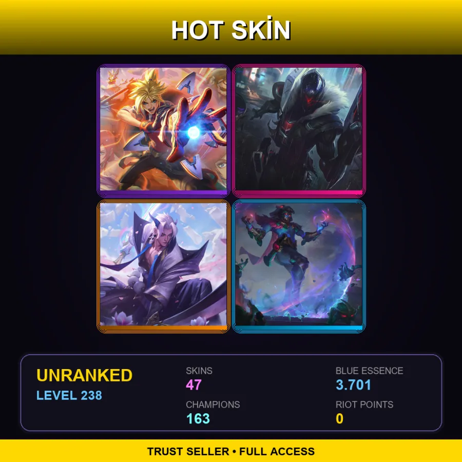 LAN | Lv238 | Unranked | 47 Skin | 163 Champ — LoL account