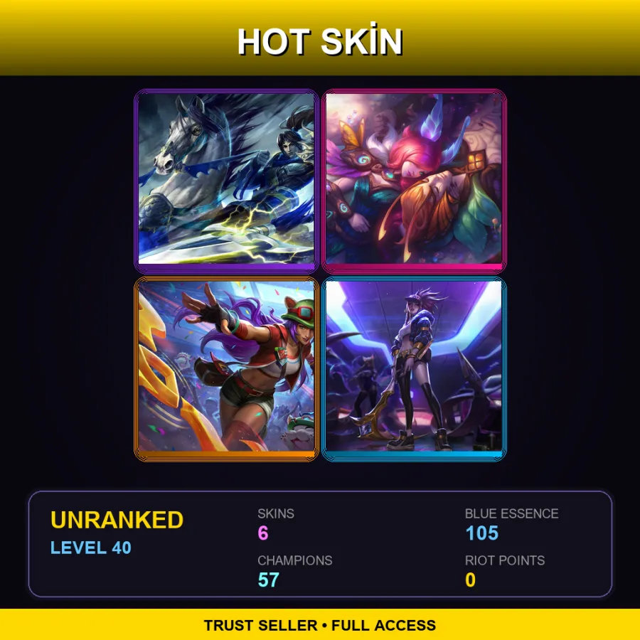 VN | Lv40 | Unranked | 6 Skin | 57 Champ — LoL account