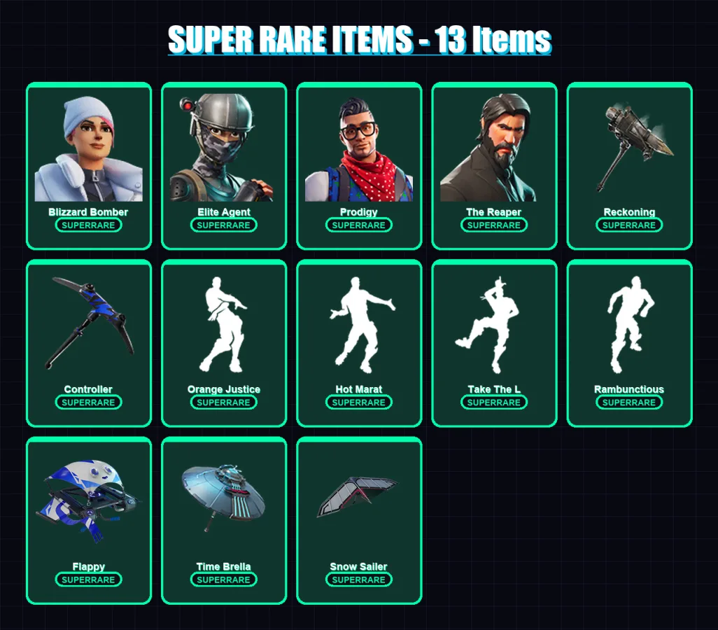 [PS4/PS5/XBOX/PC] | Blizzard Bomber | Elite Agent | Prodigy | The Reaper | Wukong | 60 skin | 61 pickaxe | 74 emote | 63 glider | Lv1267