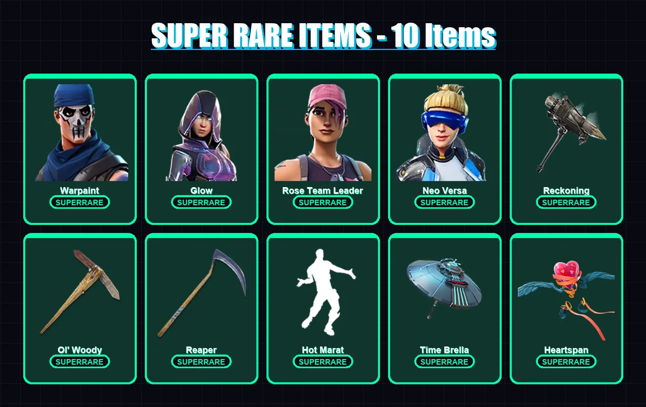[PC] | Warpaint | Glow | Rose Team Leader | Neo Versa | Catalyst | 199 skin | 231 pickaxe | 224 emote | 195 glider | Lv3892