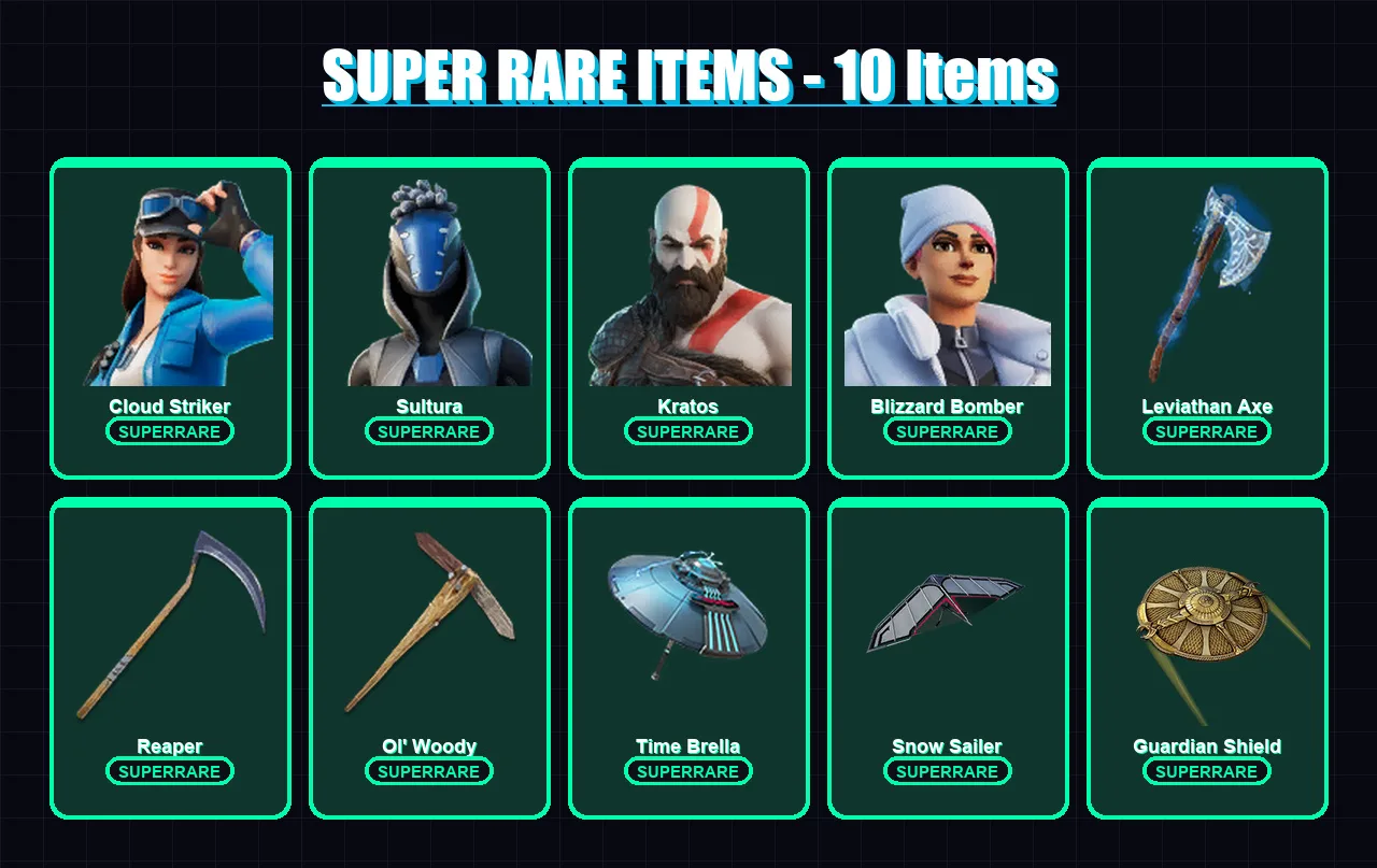 [PS4/PS5/XBOX/PC] | Cloud Striker | Sultura | Kratos | Blizzard Bomber | Mizuki | 150 skin | 182 pickaxe | 116 emote | 123 glider | Lv1524