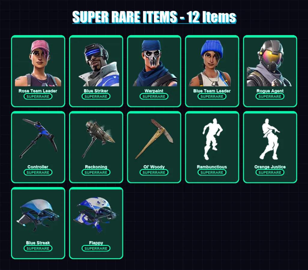 [PC/XBOX/PSN] | Rose Team Leader | Blue Striker | Warpaint | Blue Team Leader | Rogue Agent | 37 skin | 38 pickaxe | 44 emote | 41 glider | Lv714