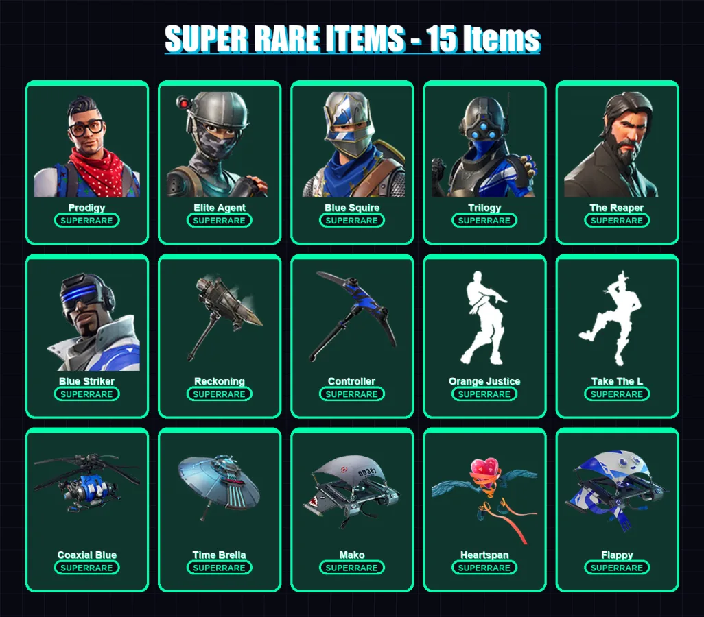 [PS4/PS5/XBOX/PC] | Prodigy | Elite Agent | Blue Squire | Trilogy | The Reaper | 171 skin | 118 pickaxe | 126 emote | 103 glider | Lv1177