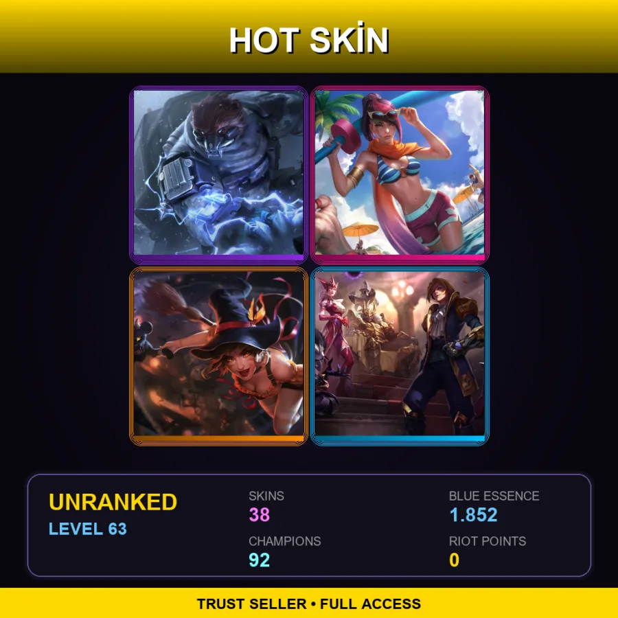 SG | Lv63 | Unranked | 38 Skin | 92 Champ