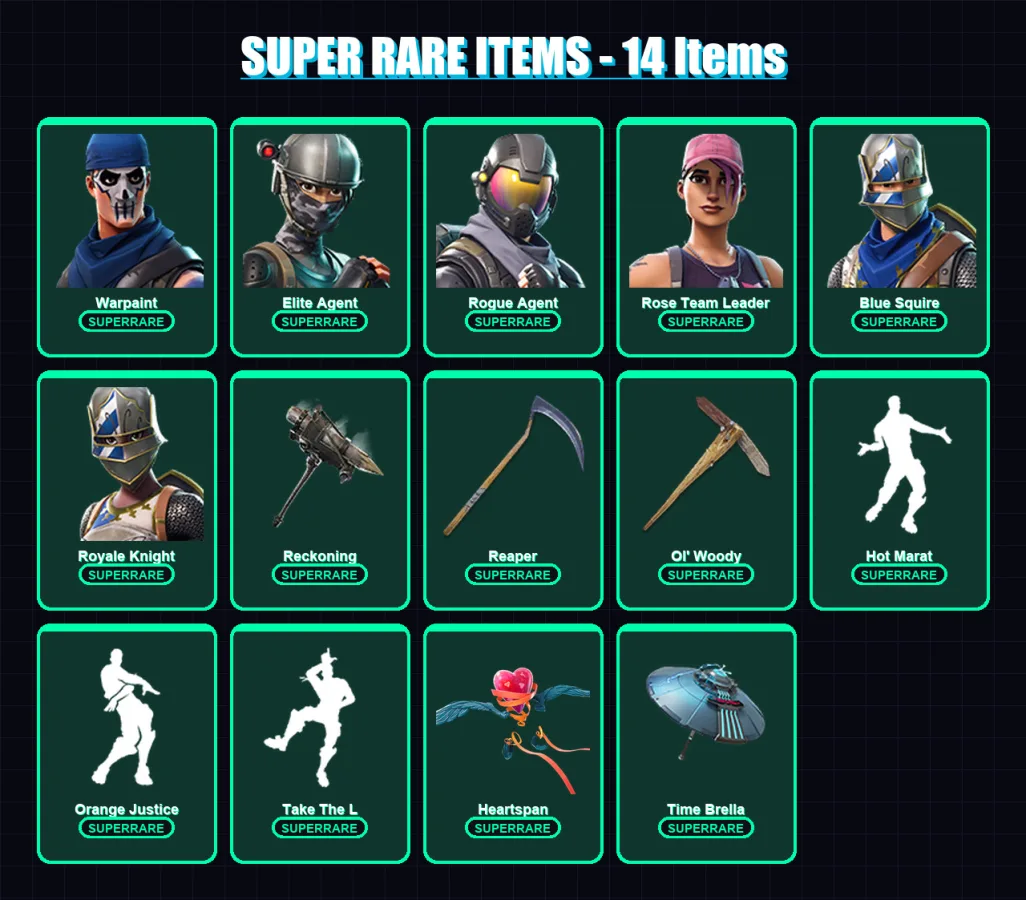 [PC/XBOX] | Warpaint | Elite Agent | Rogue Agent | Rose Team Leader | Blue Squire | 179 skin | 142 pickaxe | 128 emote | 113 glider | Lv1287