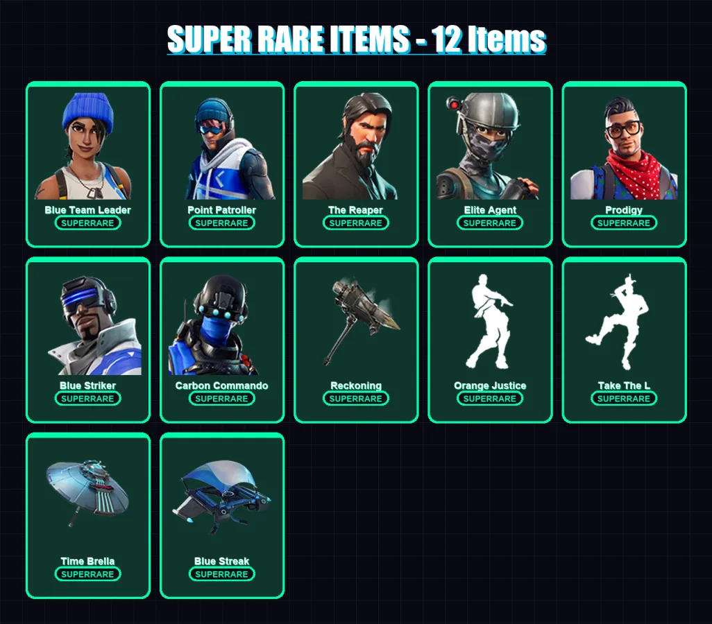 [PS4/PS5/XBOX/PC] | Blue Team Leader | Point Patroller | The Reaper | Elite Agent | Prodigy | 58 skin | 73 pickaxe | 61 emote | 84 glider | Lv1142