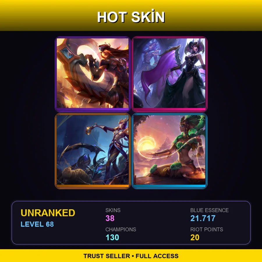 LAN | Lv68 | Unranked | 38 Skin | 130 Champ — LoL account