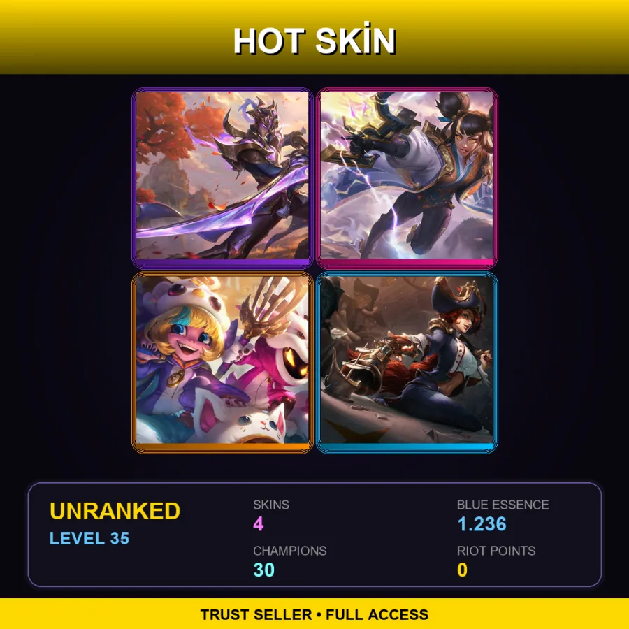 EUW | Lv35 | Unranked | 4 Skin | 30 Champ — Immortal Journey Zeri