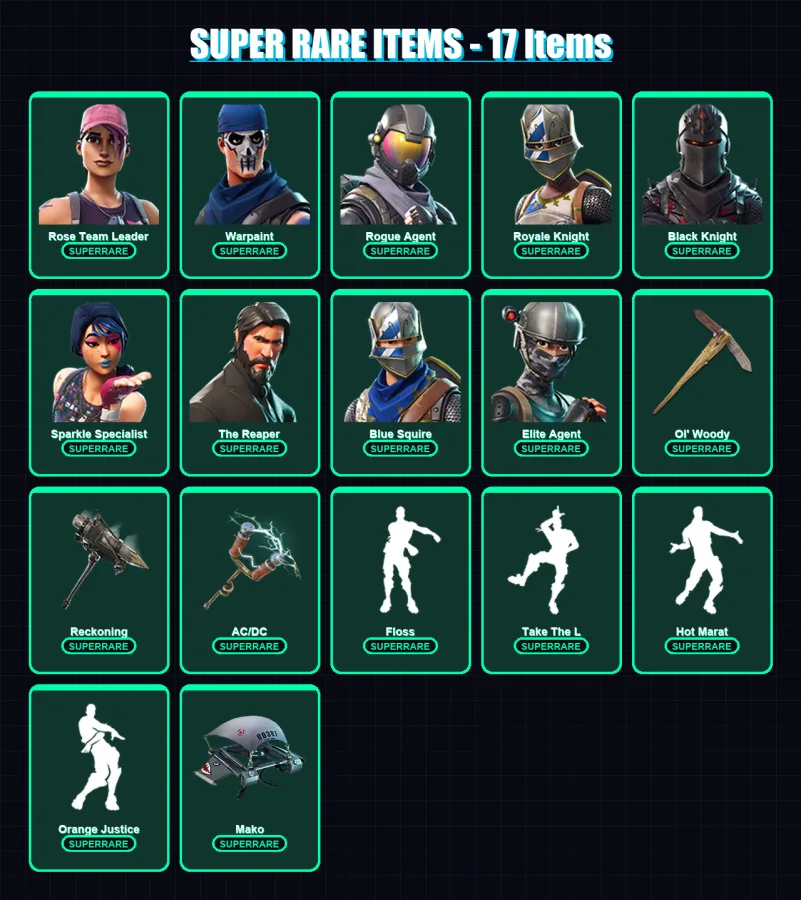 [PC/XBOX/PSN] | Rose Team Leader | Warpaint | Rogue Agent | Royale Knight | Black Knight | 130 skin | 121 pickaxe | 119 emote | 126 glider | Lv1905