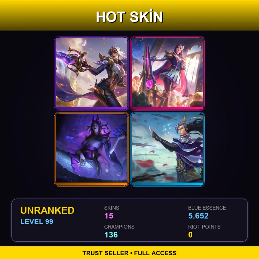 VN | Lv99 | Unranked | 15 Skin | 136 Champ — LoL account