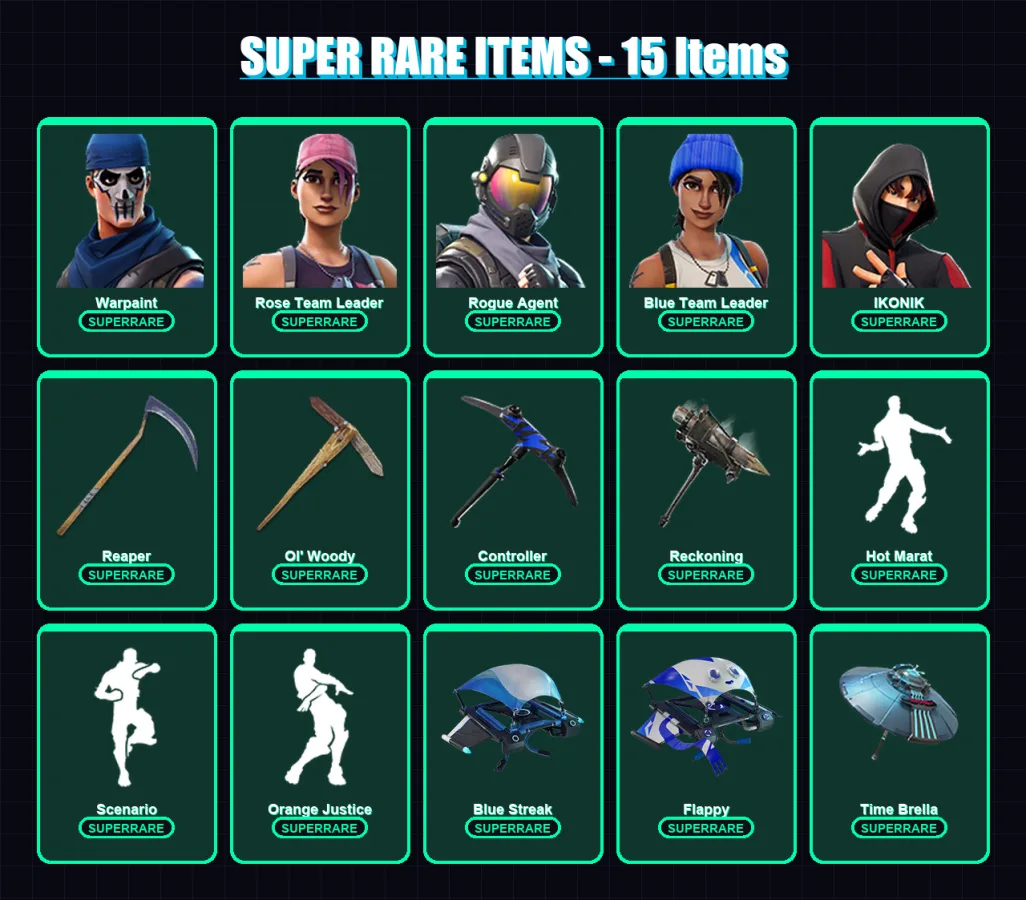 [PC/XBOX/PSN] | Warpaint | Rose Team Leader | Rogue Agent | Blue Team Leader | IKONIK | 79 skin | 83 pickaxe | 116 emote | 83 glider | Lv1201