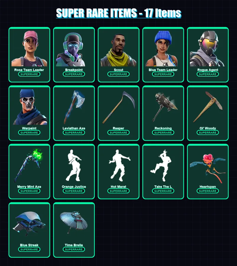 [PC/XBOX/PSN] | Rose Team Leader | Breakpoint | Scout | Blue Team Leader | Rogue Agent | 240 skin | 235 pickaxe | 177 emote | 191 glider | Lv2957