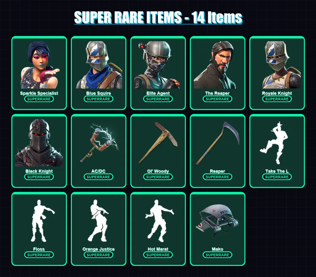 [PC/PSN] | Sparkle Specialist | Blue Squire | Elite Agent | The Reaper | Royale Knight | 50 skin | 39 pickaxe | 51 emote | 46 glider | Lv819