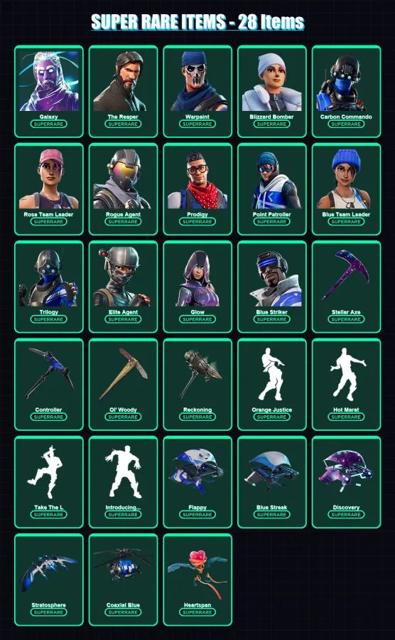 [PS4/PS5/XBOX/PC] | Galaxy | The Reaper | Warpaint | Blizzard Bomber | Carbon Commando | 91 skin | 73 pickaxe | 128 emote | 69 glider | Lv803