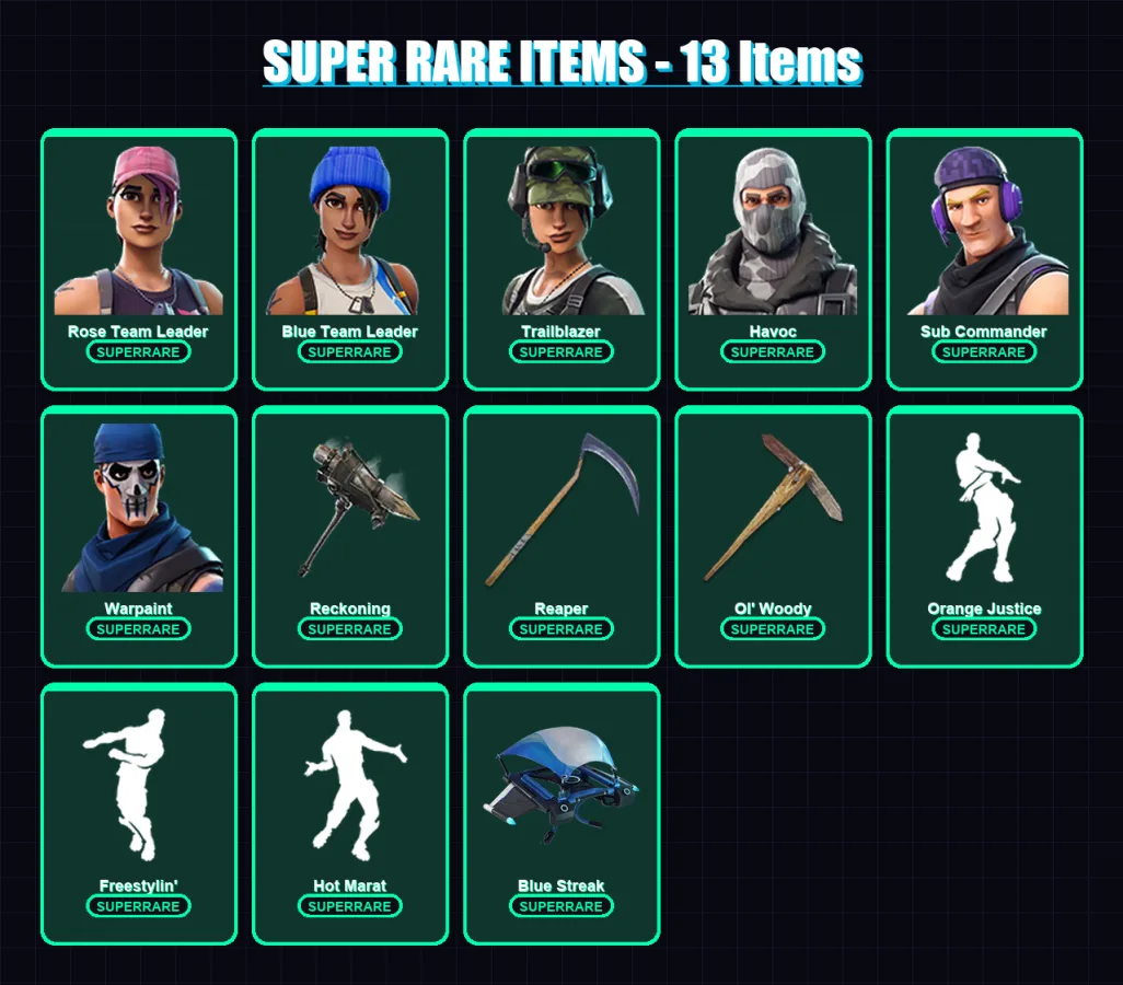 [PC/XBOX] | Rose Team Leader | Blue Team Leader | Trailblazer | Havoc | Sub Commander | 145 skin | 101 pickaxe | 149 emote | 94 glider | Lv1428