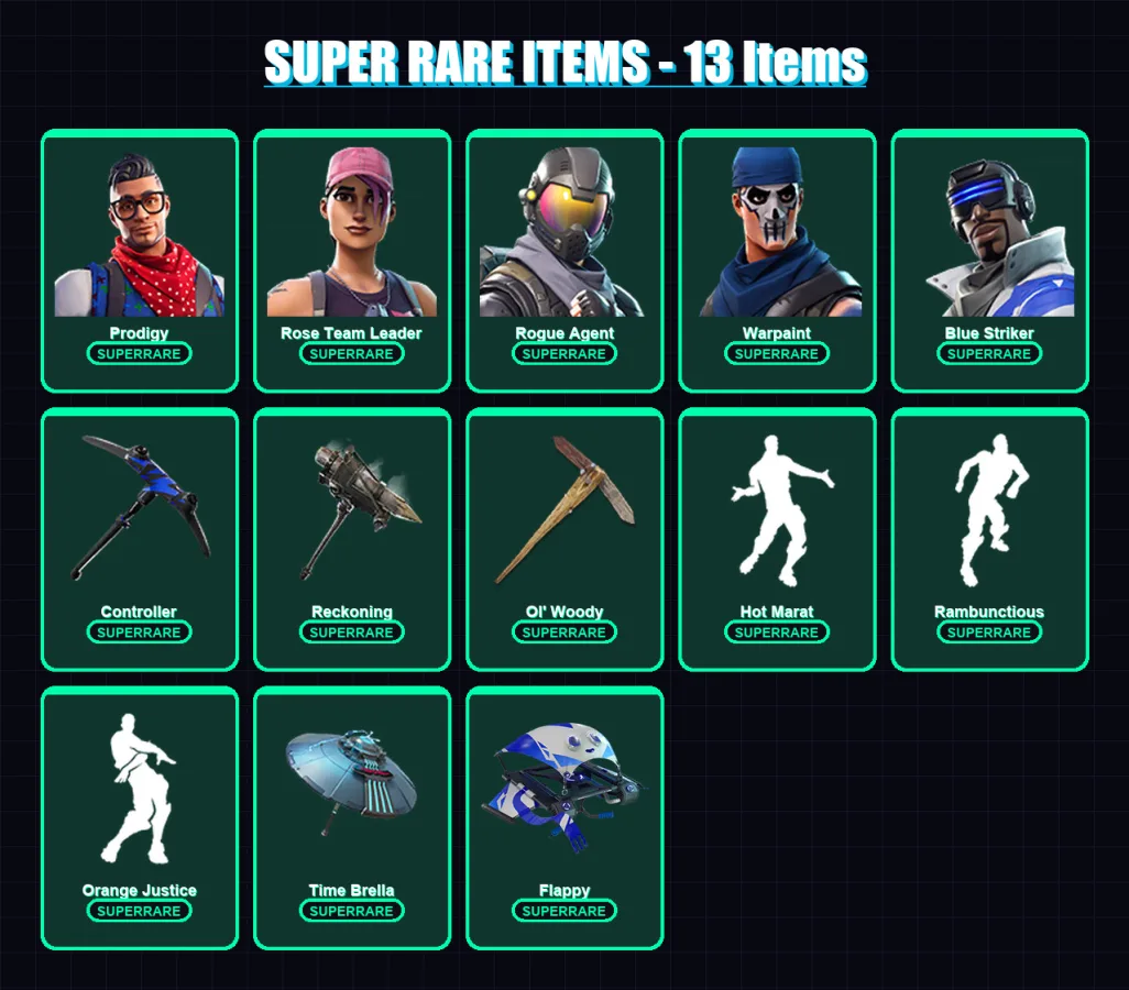 [PC/XBOX] | Prodigy | Rose Team Leader | Rogue Agent | Warpaint | Blue Striker | 140 skin | 88 pickaxe | 125 emote | 80 glider | Lv609