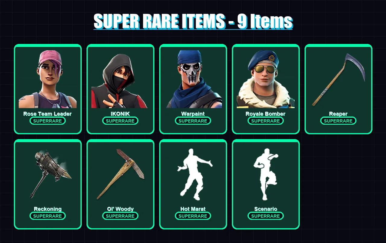 [PC/XBOX/PSN] | Rose Team Leader | IKONIK | Warpaint | Royale Bomber | Drift | 85 skin | 58 pickaxe | 103 emote | 63 glider | Lv980