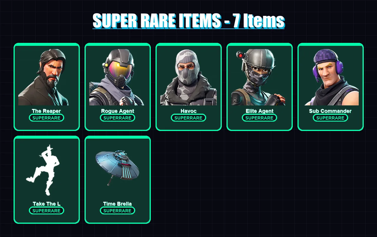 [PC] | The Reaper | Rogue Agent | Havoc | Elite Agent | Sub Commander | 39 skin | 60 pickaxe | 41 emote | 52 glider | Lv882
