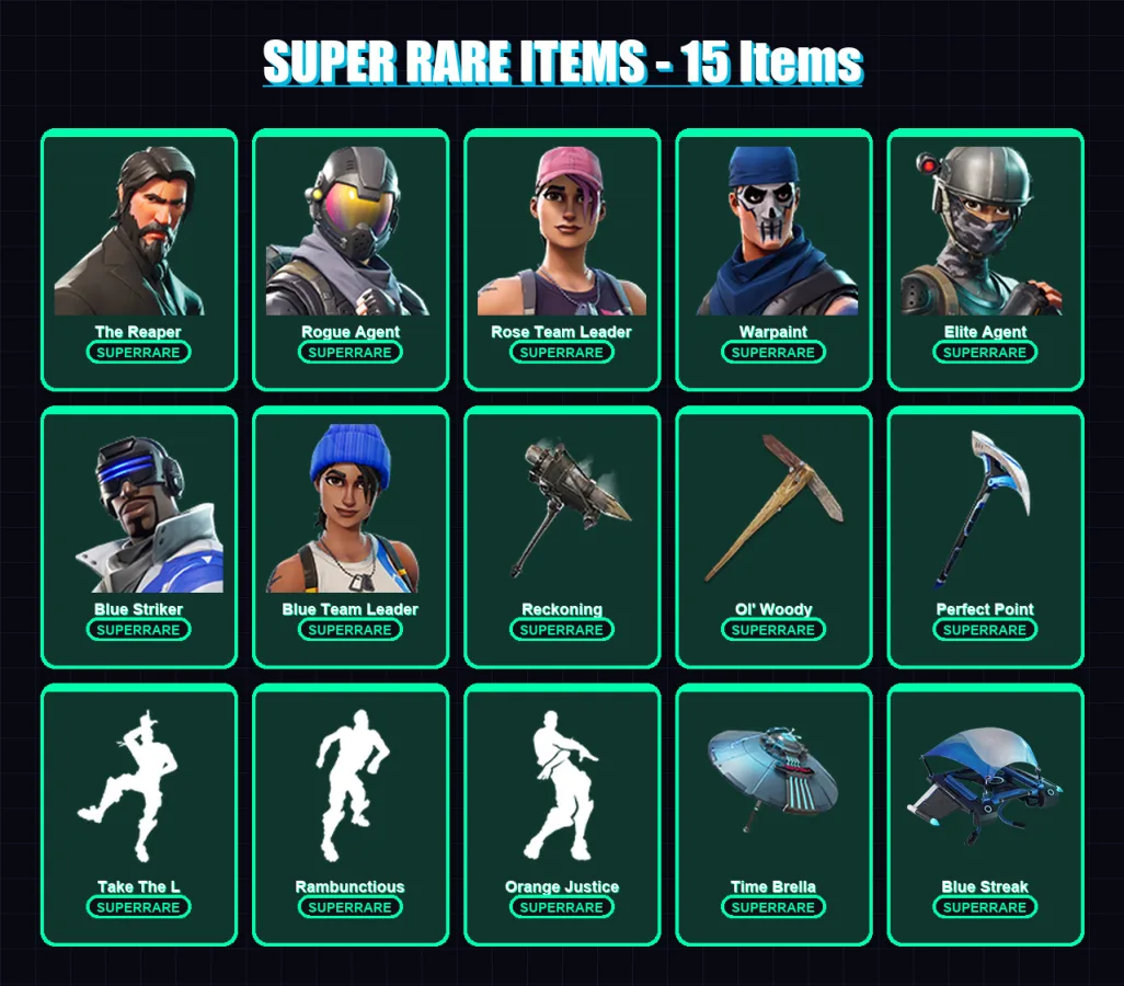 [PC/XBOX/PSN] | The Reaper | Rogue Agent | Rose Team Leader | Warpaint | Elite Agent | 207 skin | 208 pickaxe | 187 emote | 156 glider | Lv1943