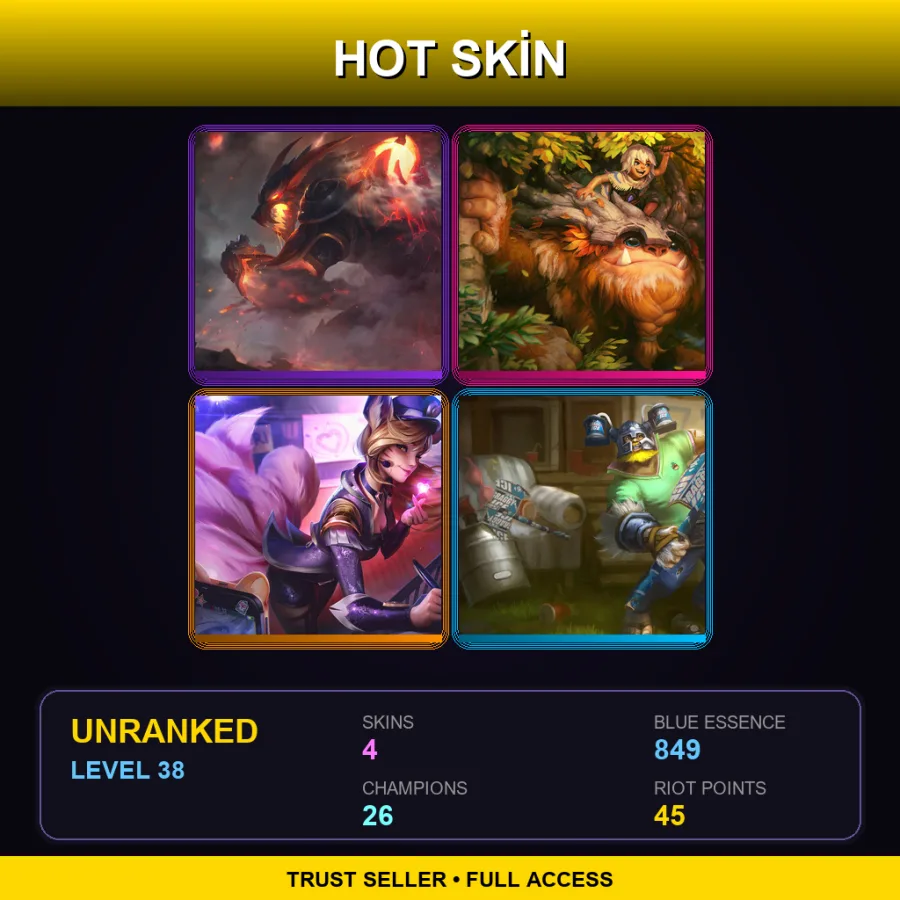 EUNE | Firefang Warwick | Sasquatch Nunu & Willump | Popstar Ahri | Brolaf | 4 Skin | 26 Champ | Lv38