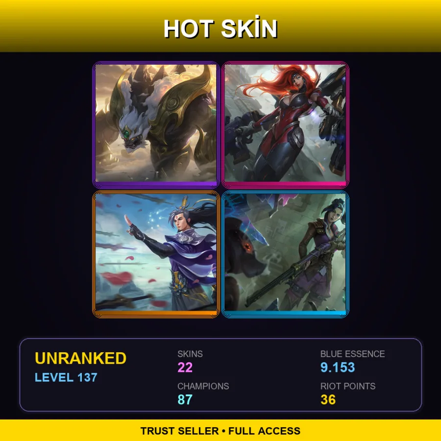 LAN | Lv137 | Unranked | 22 Skin | 87 Champ — Lunar Guardian Malphite