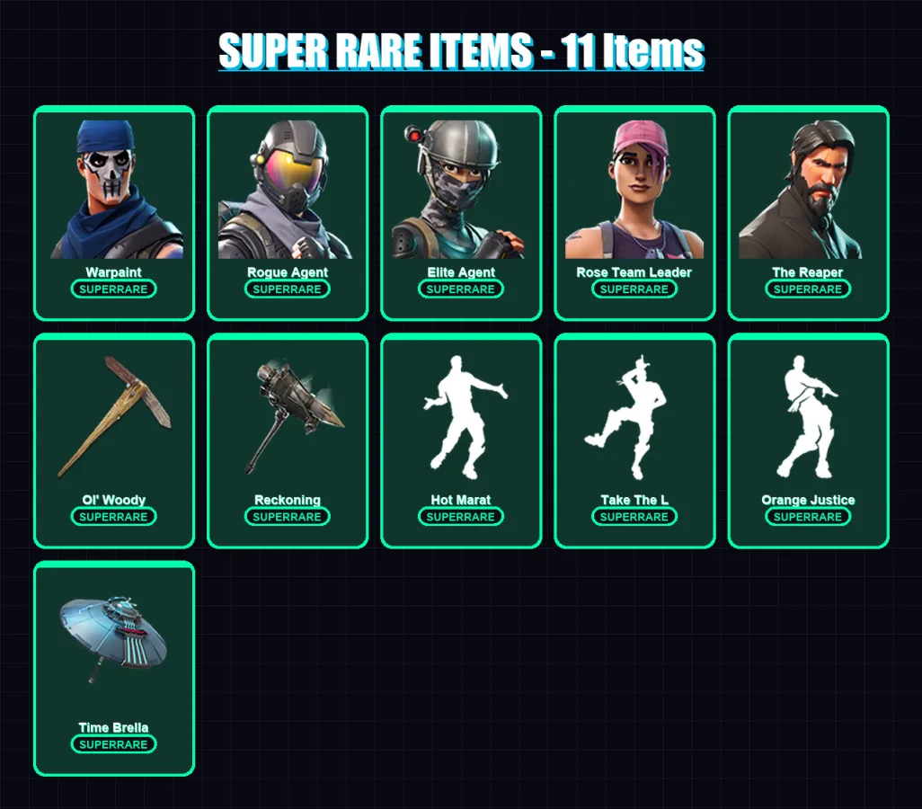 [PC/XBOX/PSN] | Warpaint | Rogue Agent | Elite Agent | Rose Team Leader | The Reaper | 145 skin | 127 pickaxe | 113 emote | 128 glider | Lv1606