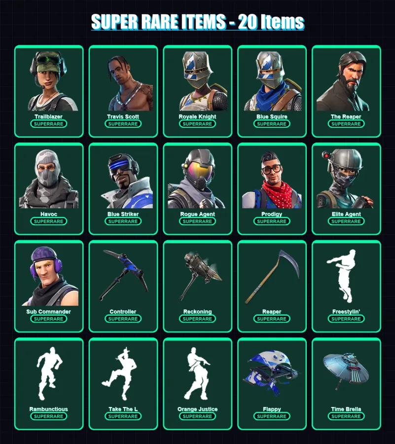 [PC/XBOX] | Trailblazer | Travis Scott | Royale Knight | Blue Squire | The Reaper | 87 skin | 54 pickaxe | 77 emote | 68 glider | Lv988