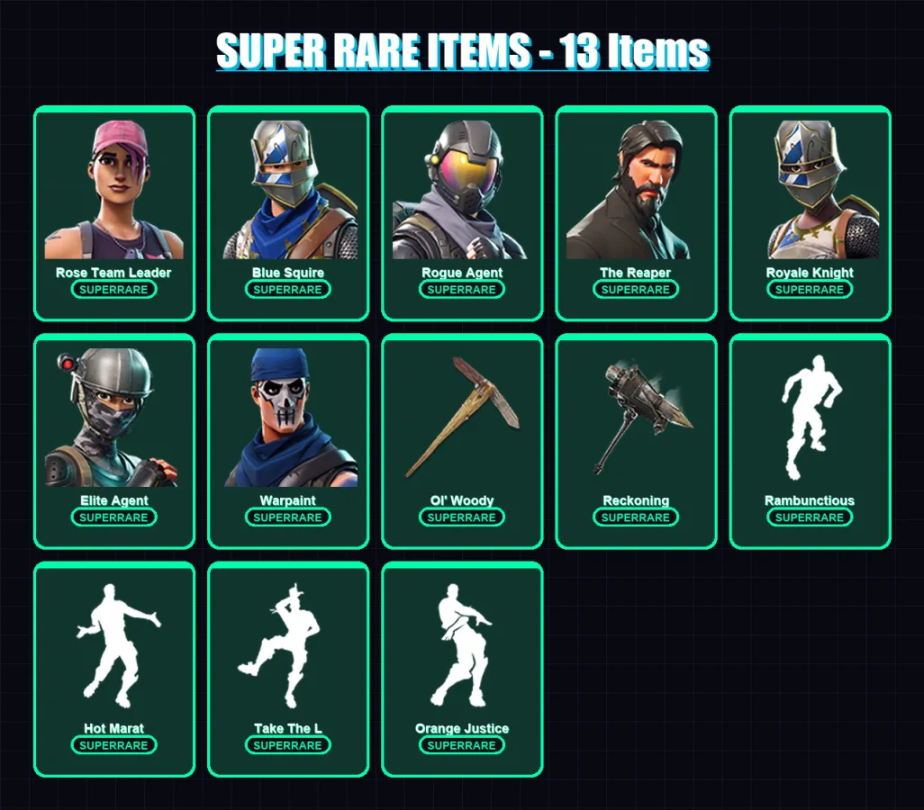[PC/PSN] | Rose Team Leader | Blue Squire | Rogue Agent | The Reaper | Royale Knight | 46 skin | 45 pickaxe | 65 emote | 46 glider | Lv508